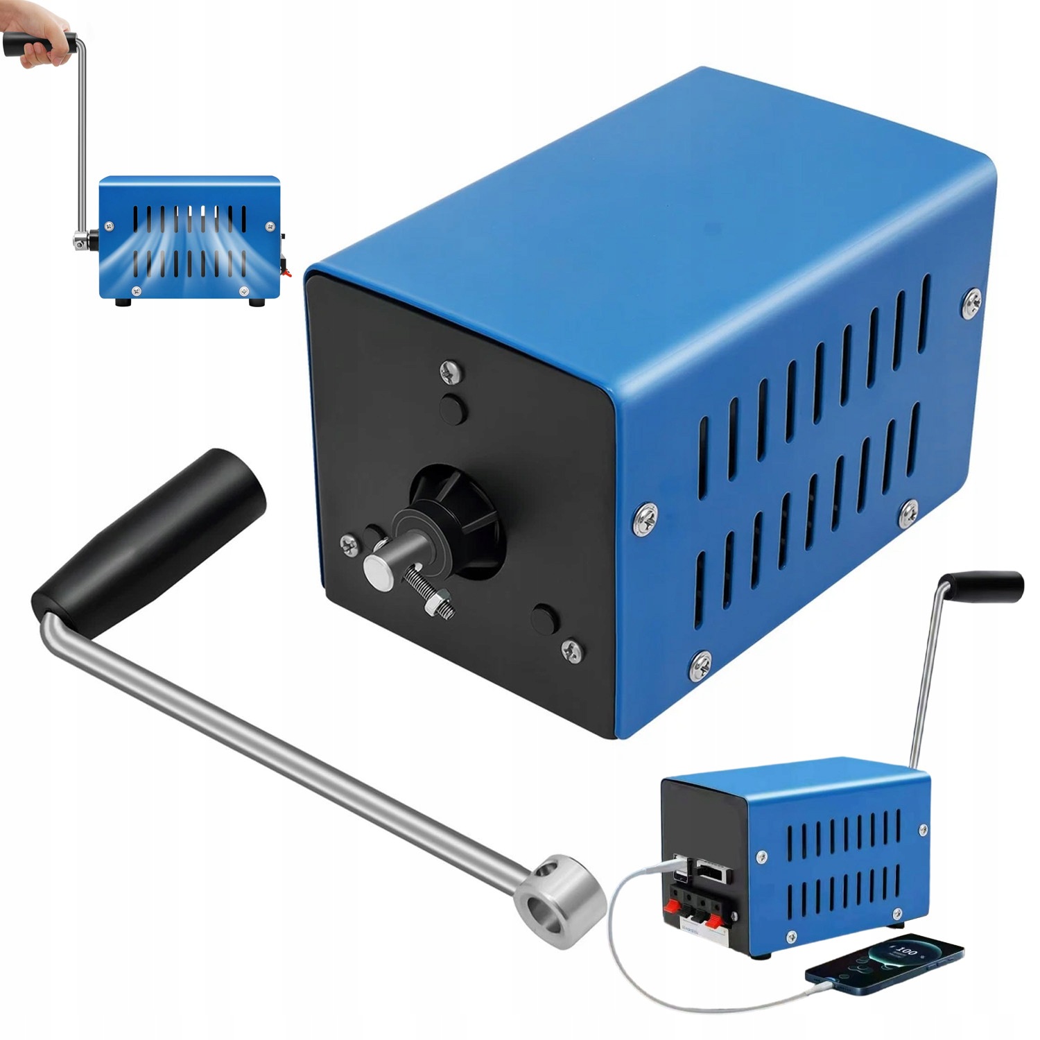Nouzový Ruční Generátor Proudu 20W Usb 3-15V Modrý, Přenosný