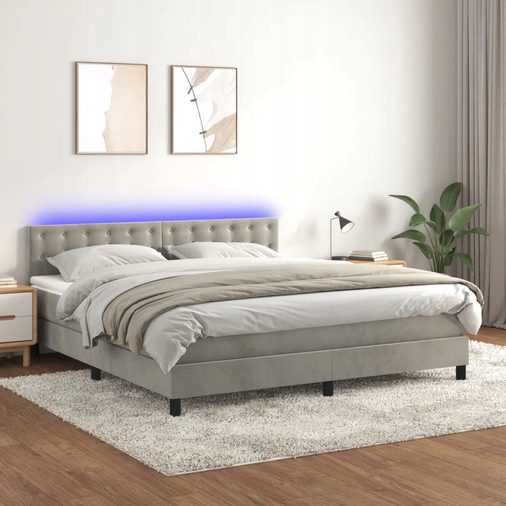 Box spring postel s matrací a Led světle šedá 160x200 cm samet Šedá 3134651