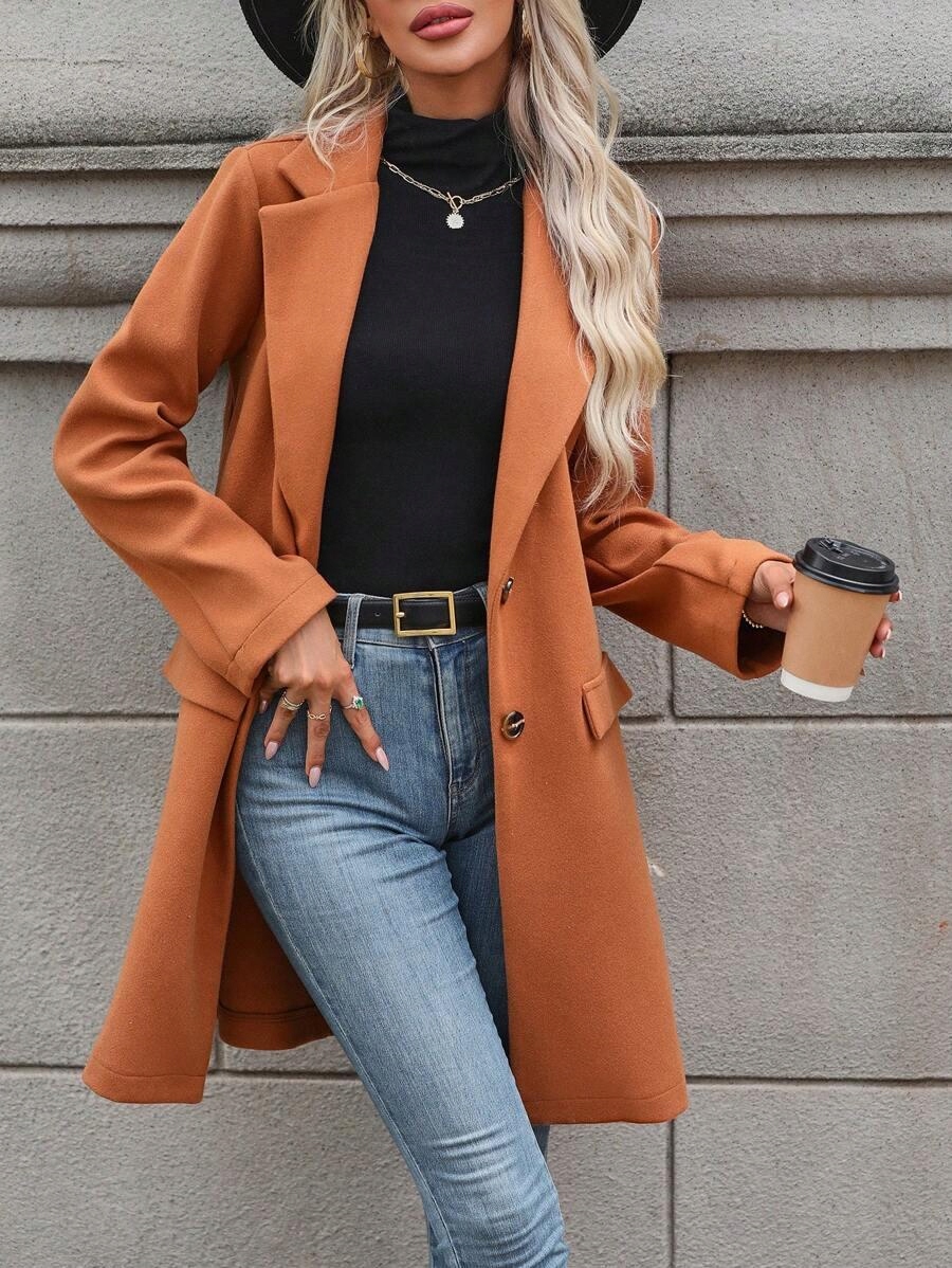 HC65103 SHEIN BRĄZOWY KLASYCZNY PŁASZCZ NA WIOSNE PRZEJŚCIOWY (13) M