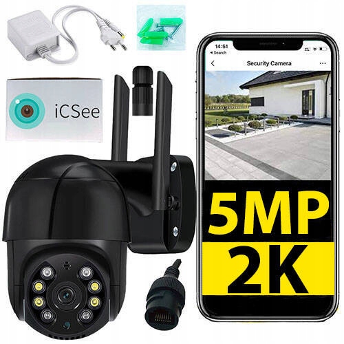 Kamera obrotowa zewnętrzna 2K 5MP Icsee Wifi Zoom Ip Detekcja 5MPx Smart