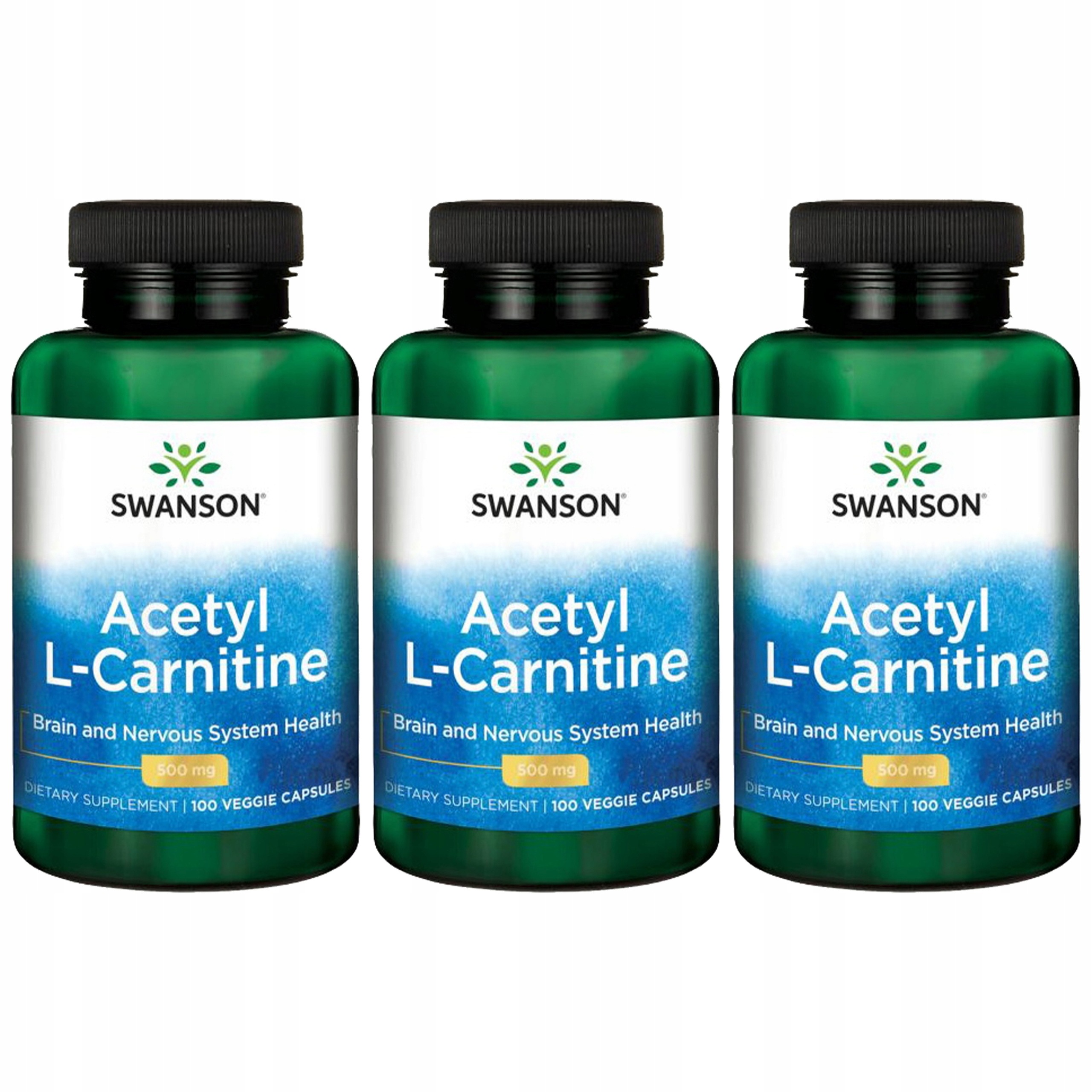 3x Acetyl L-karnitin 500 mg Spalovač Tuků Hubnutí 100 kapslí Swanson