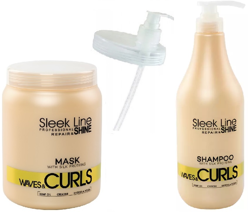 Zestaw Prof Maska i Szampon Waves Curls 2x +pompka Jedwab Silk
