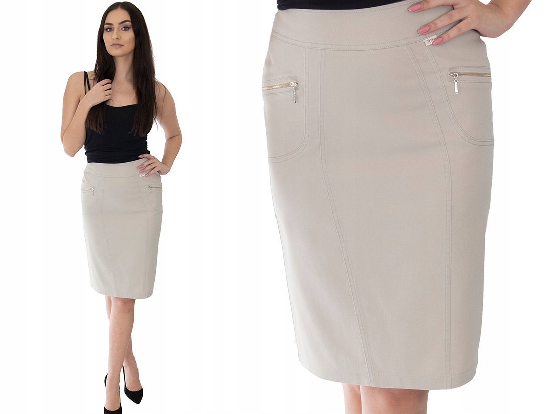 BEŻOWA SPÓDNICA BAWEŁNA ZAMEK r.38