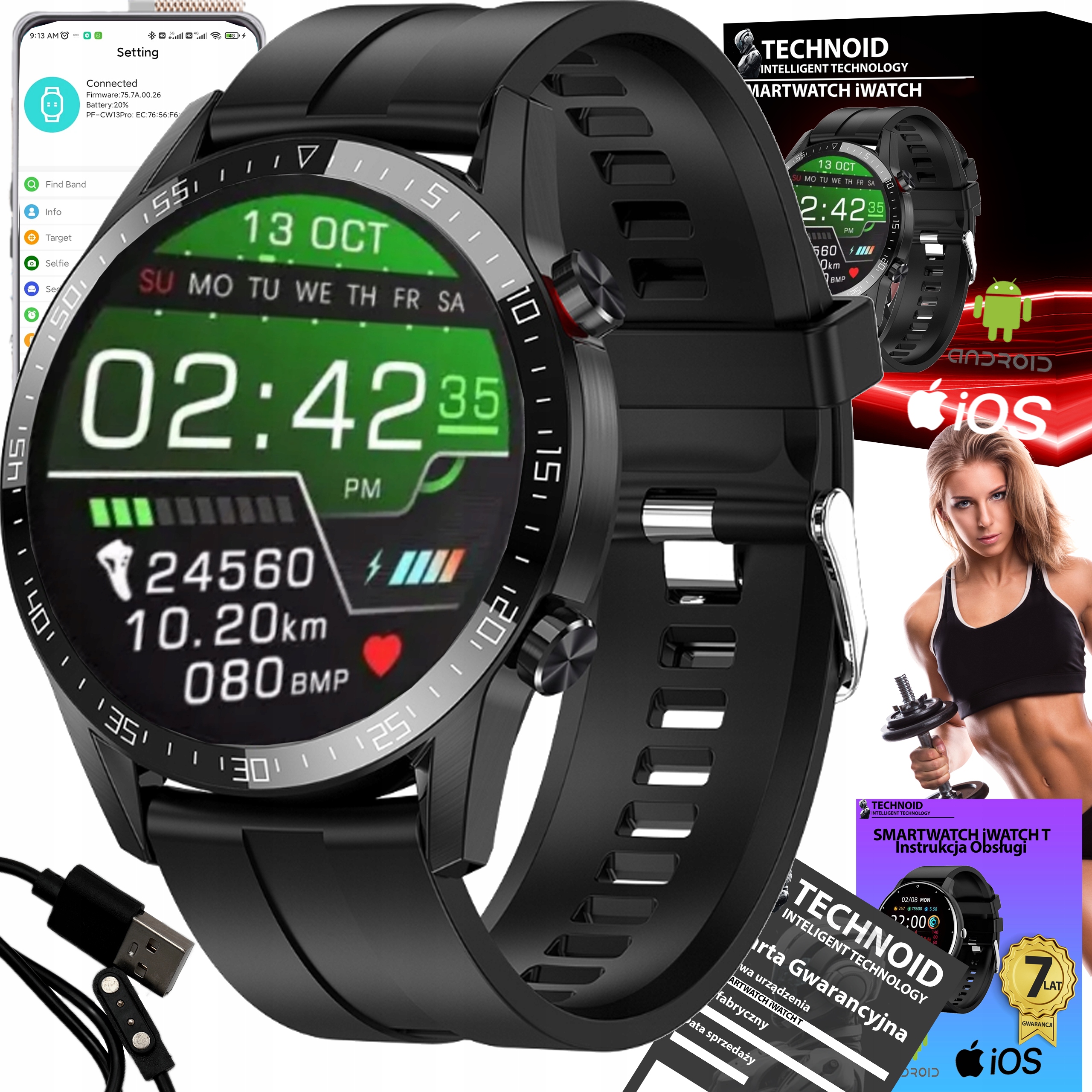 Nowoczesny Zegarek Smartwatch Męski iWatch T