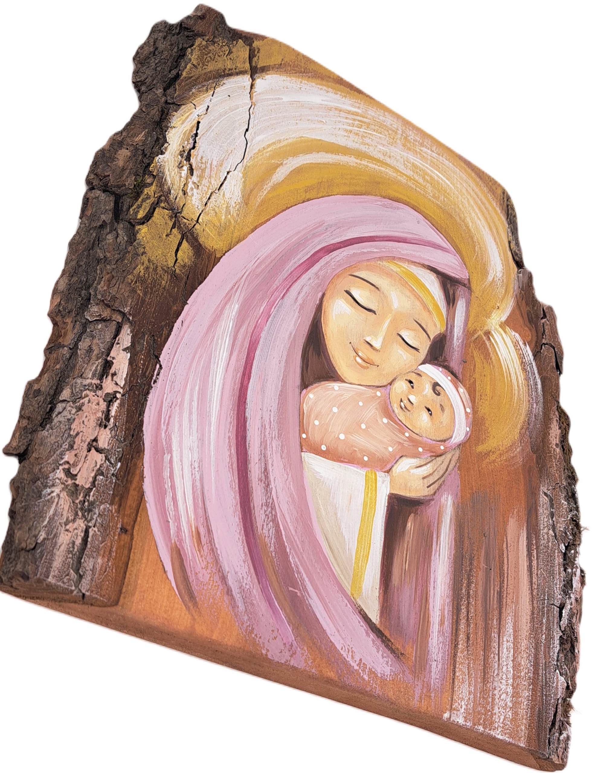 Obraz na masivním dřevě Anděl na dárek malovaný Svaté Přijímání Křest