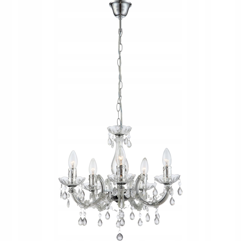 Závěsná lampa lustr Cuimbra 5, transparentní chrom, křišťály, klasická