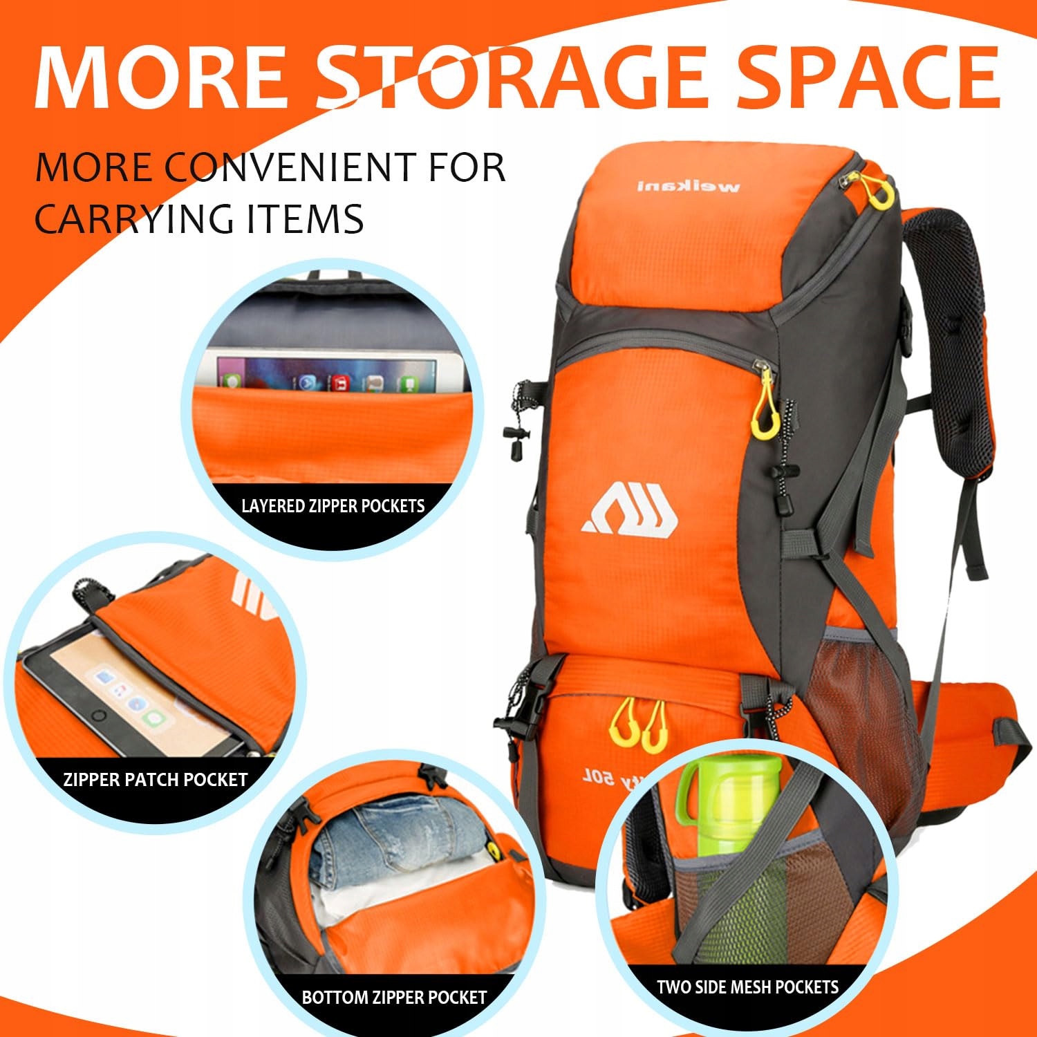 FAVUIT Plecak Turystyczny 50L Lekki Składany Plecak Trekkingowy Outdoor — miniatura 4