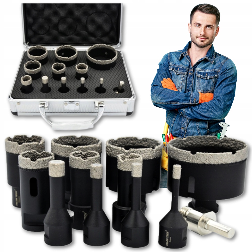 Solidní Sada Korunkový Vrták děrovaček na dlažbu 6-68 Adaptér