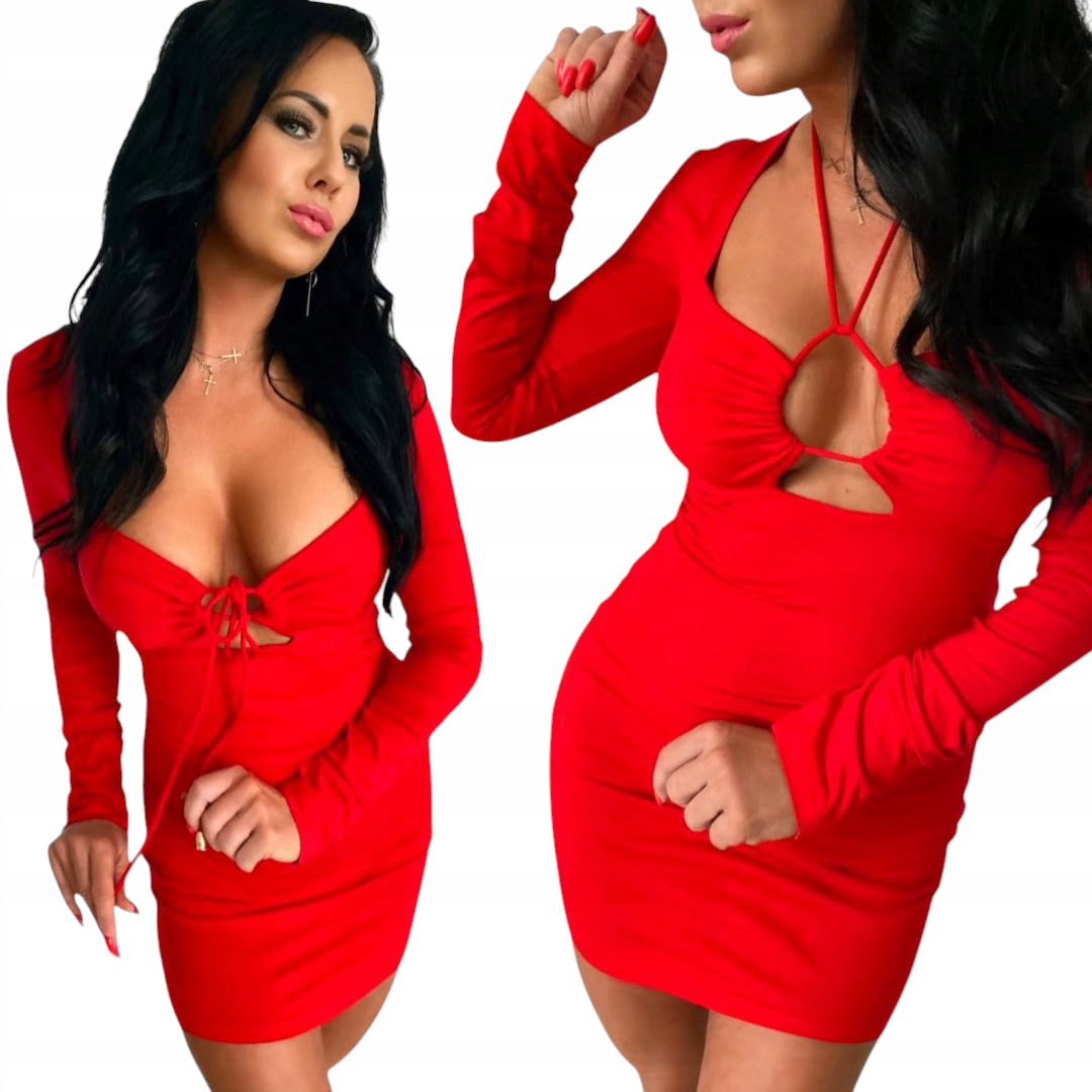 Elegantní dámské mini šaty s dlouhým rukávem, sexy hlubokým výstřihem, velikost XL 42