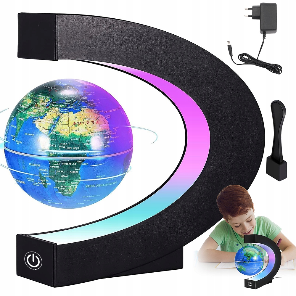 GLOBUS PODŚWIETLANY DREWNO PREZENT APLIKACJA SFERYCZNY ROTATOR LEWITUJĄCY