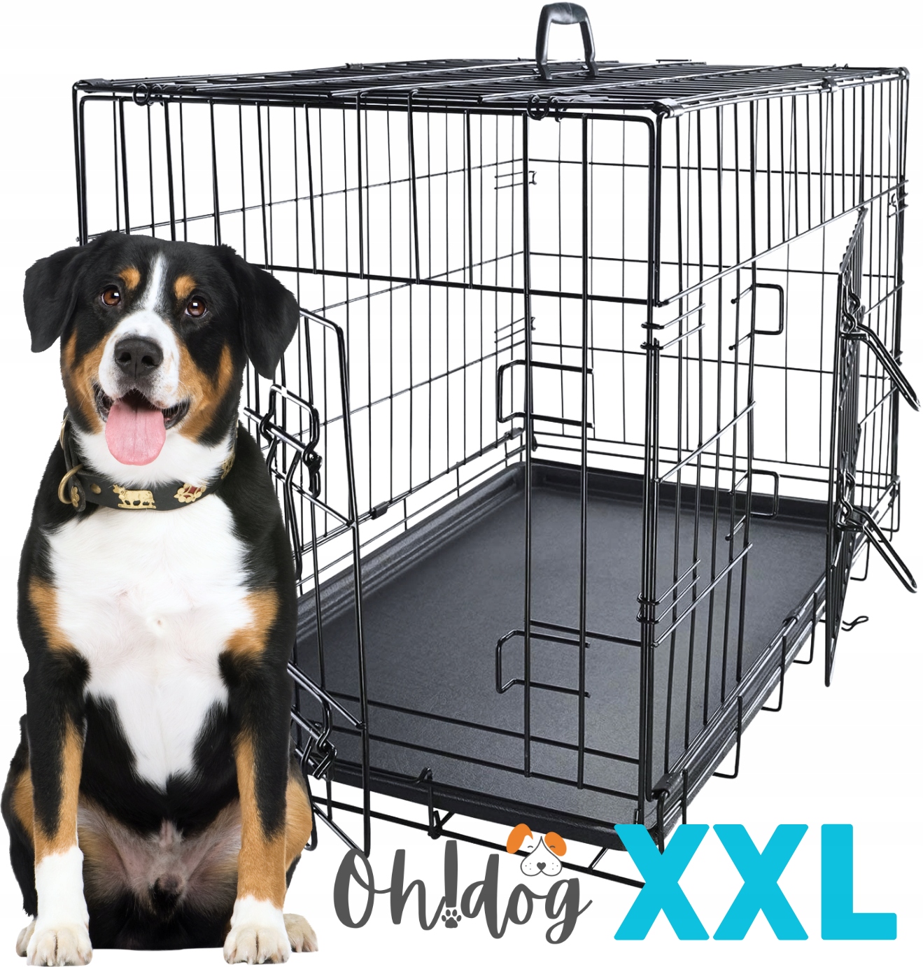 Duża Klatka Kennelowa Kojec XXL dla Psa 105x75x69 Transporter Metalowy Skła