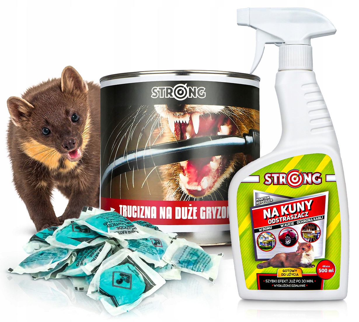 Zestaw Do Zwalczania Kun Odstraszacz Na Kuny +trutka Difenakum 1,5KG Strong