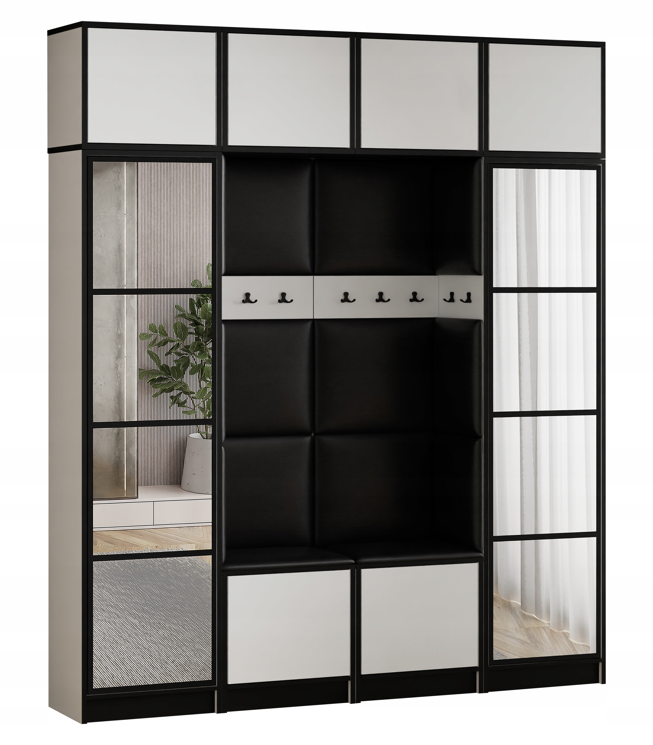 Šatní skříň s nástavcem Costa 18 bílá ekokůže, černý sedák