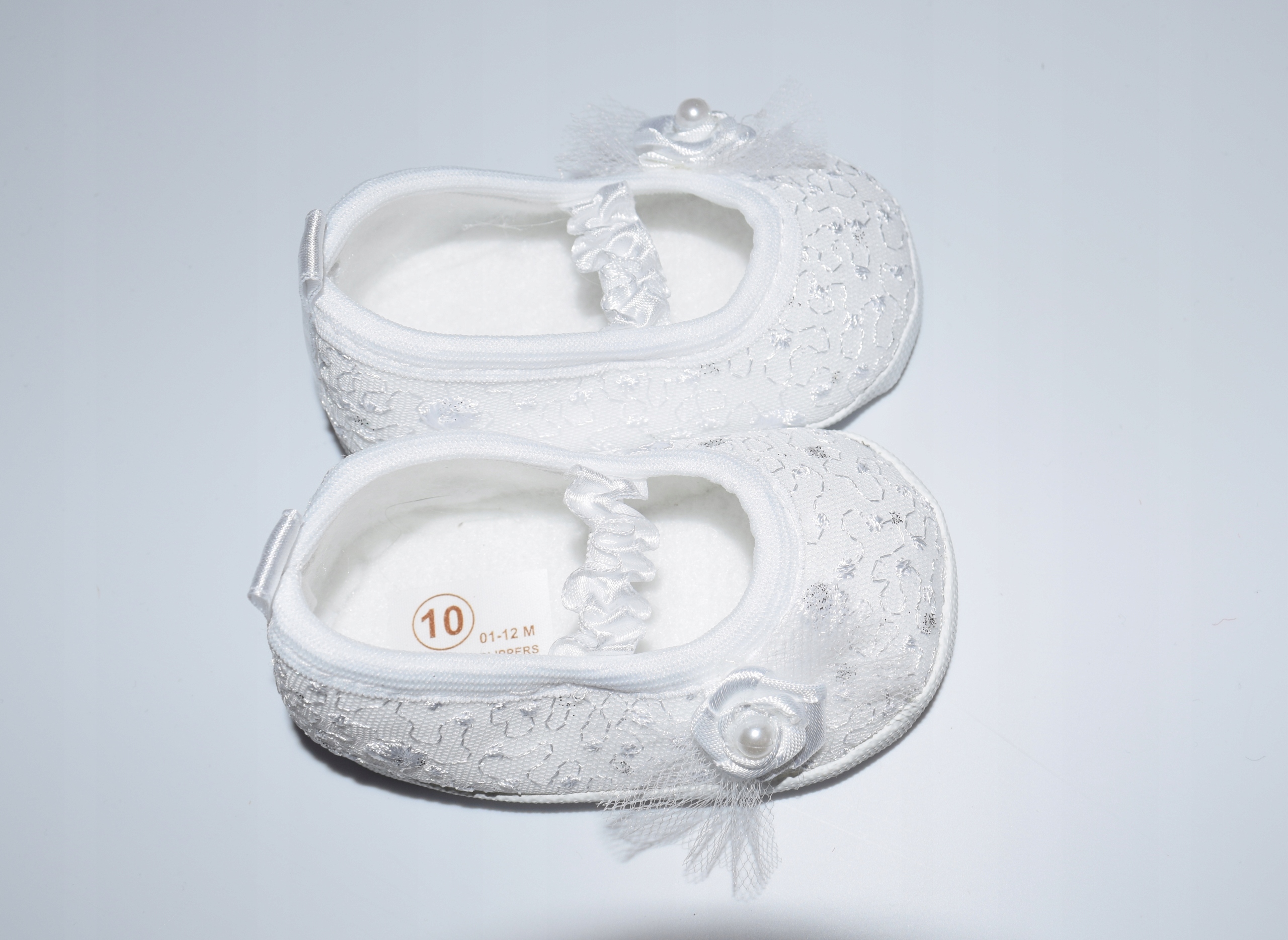 BALETKI KORONKOWE Buciki do CHRZTU BUTY 11 cm Kolor biały