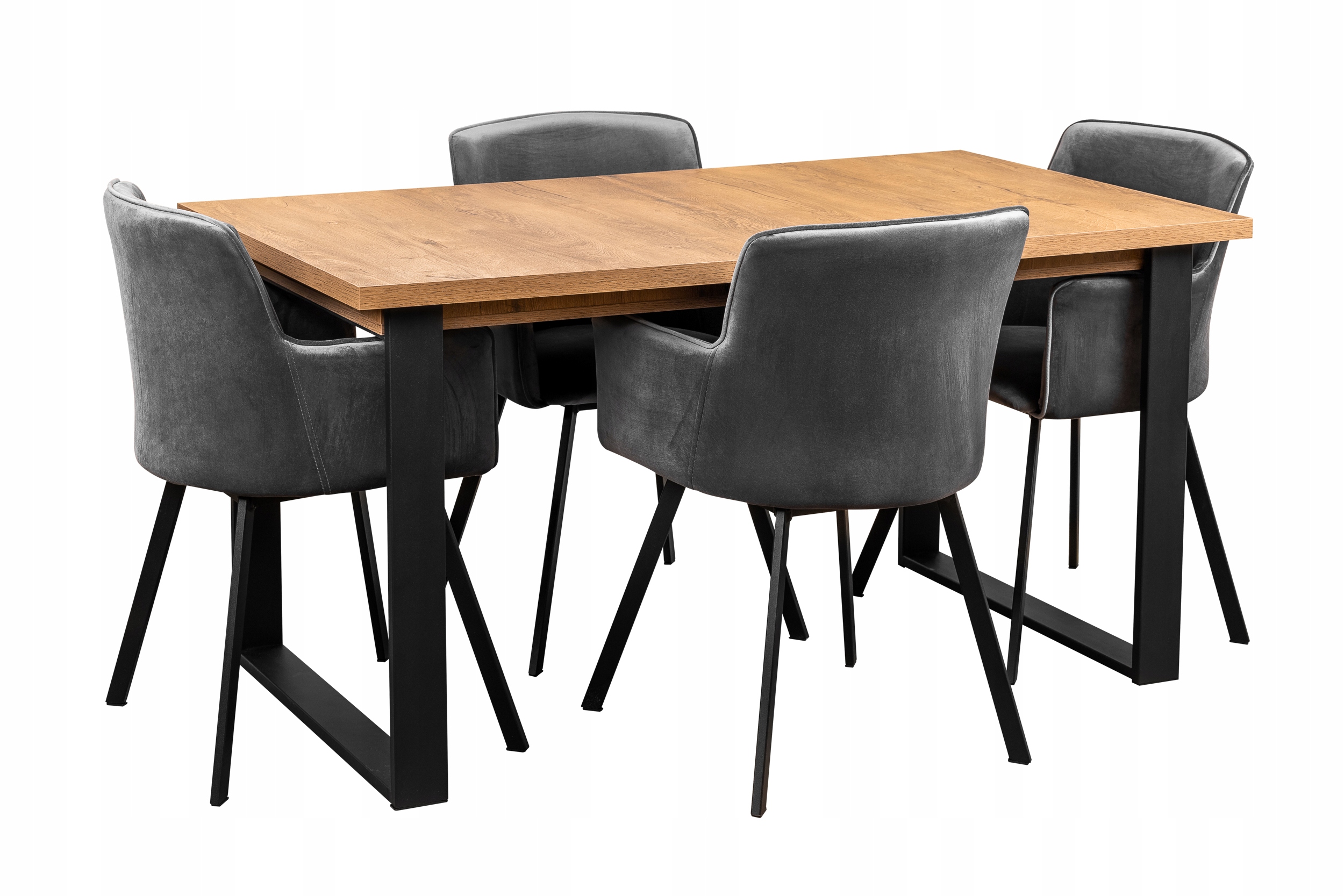 Set Loft Stůl 4 Jídelní Židle Do Kuchyně 190/150x80 Černá/dub Lefkas