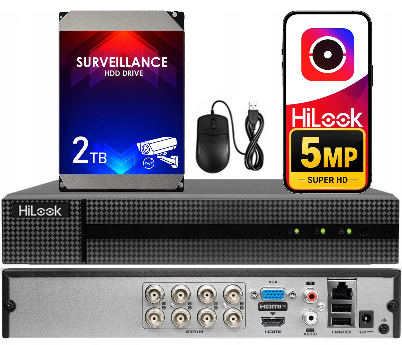 Monitorovací rekordér Ahd Tvi DVR-208Q-M1 HiLook od Hikvision 5MP Disk 2TB