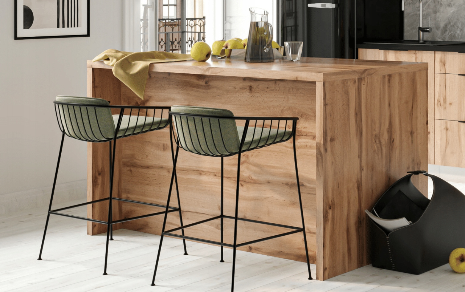 Wyspa kuchenna z szafkami z szufladami 148x80x86 DĄB ARTISAN/GRAFIT Materiał płyta laminowana