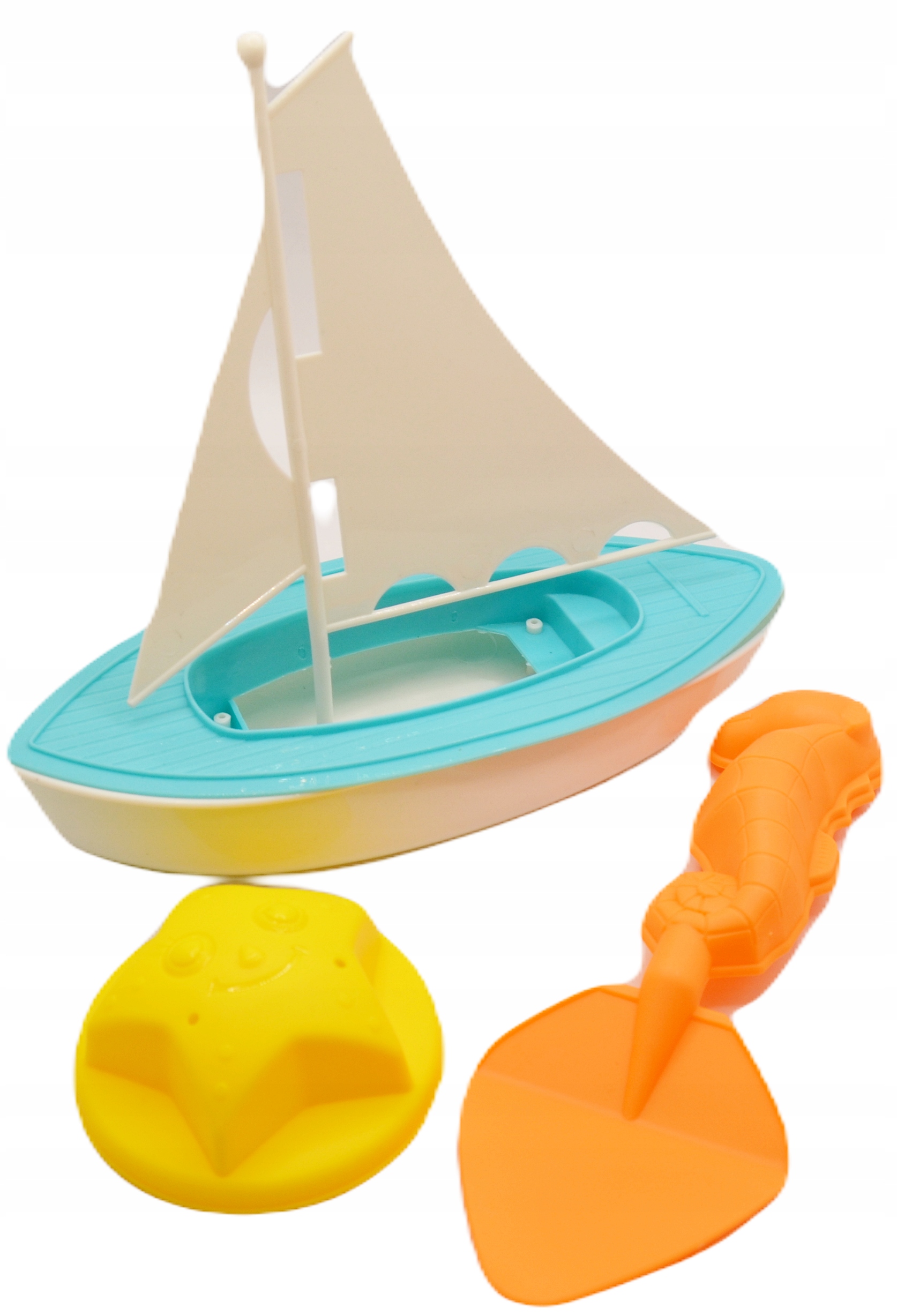 ZESTAW ZABAWEK DO PIASKU PIASKOWNICY NA PLAŻE ŁÓDKA FOREMKA ŁOPATKA 3el