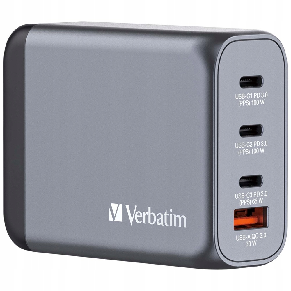 Síťová nabíječka Verbatim GaN GNC-100 3xUSB-C Pd (2x100W+65W) 1xUSB-A Qc