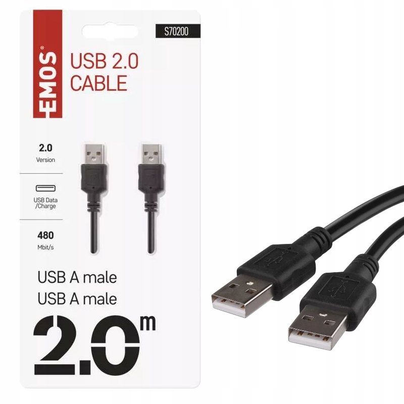 Przewód USB - USB 2.0 wtyk A – wtyk A, 2m S70200