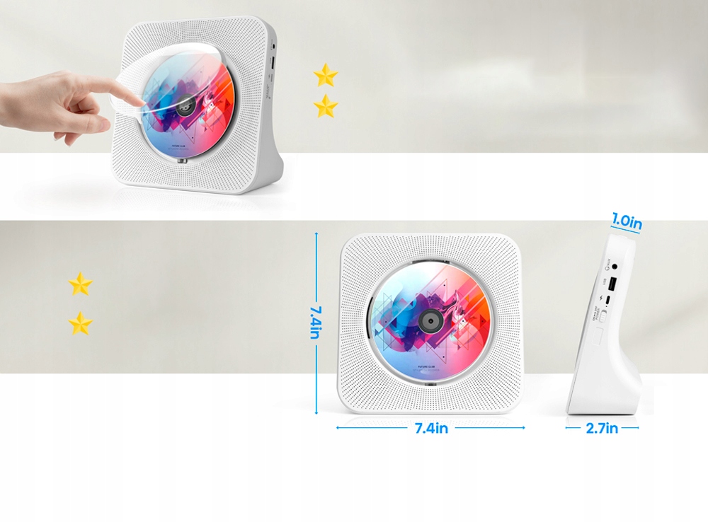 ODTWARZACZ PRZENOŚNY CD GŁOŚNIK BLUETOOTH RADIO AUX USB FM Z PILOTEM BIAŁY Marka bez marki