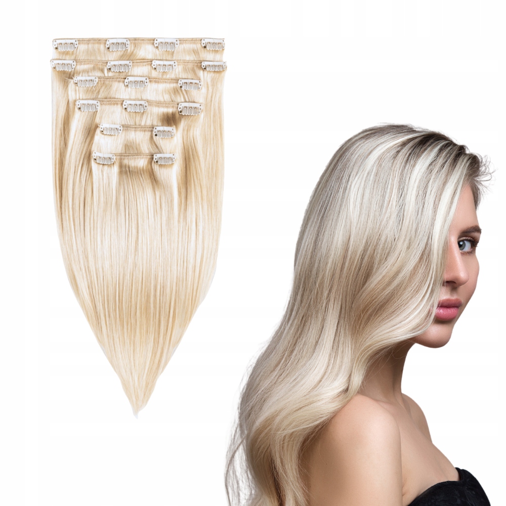 Vlasy Clip In přírodní příchytky 100g 30 cm #silver stříbrné blond příčesky