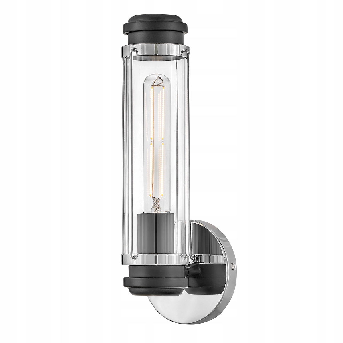 Kúpeľňová nástenná lampa chróm čierna sklenená tuba 35 cm IP44 Hinkley