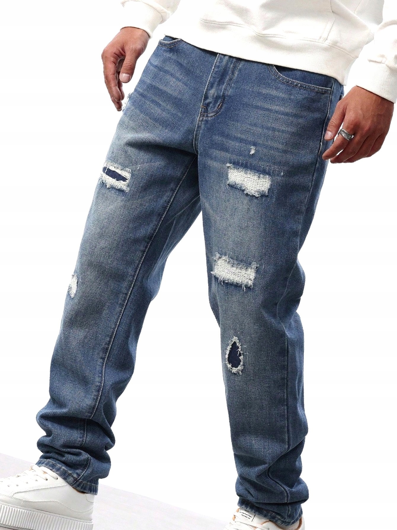 Pánské džíny Jednoduché s dírami a oděrkami, modré, XXL