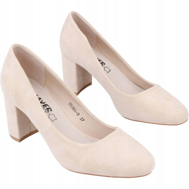 BEŻOWE CZÓŁENKA DAMSKIE NA SŁUPKU OBCASIE BUTY ZAMSZOWE WKŁ.EKOSKÓRA Marka inna