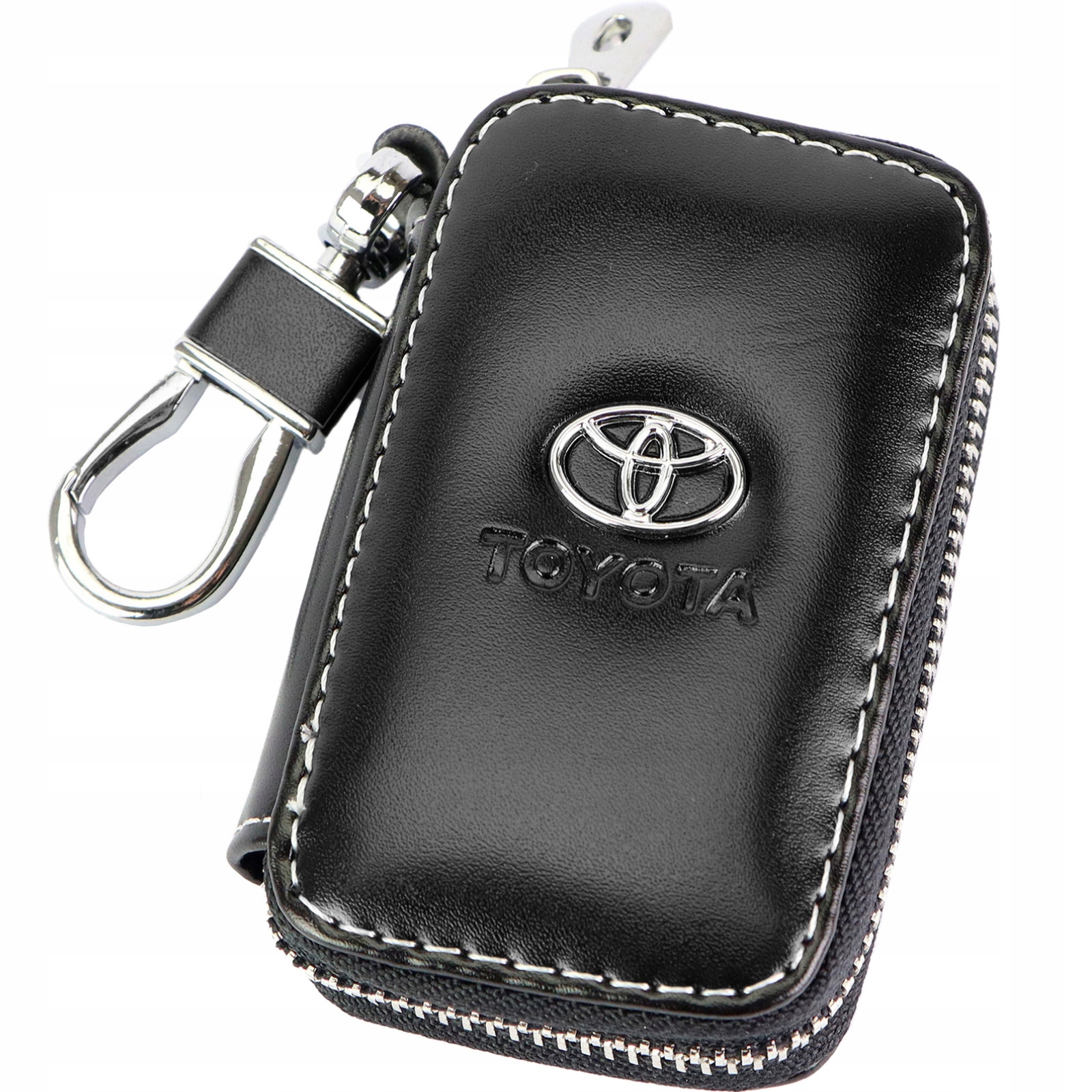 Skórzane etui pokrowiec na kluczyk pilot Toyota czarne zamykane na zamek