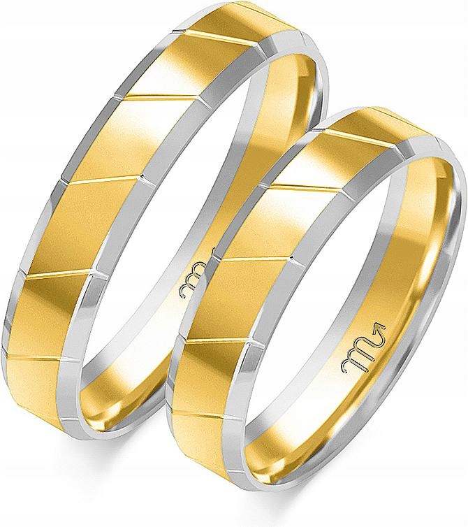 Zlatý snubní prsten pro novomanžele 14K 585 r. 11 12 13, dvoubarevný, dva odstíny