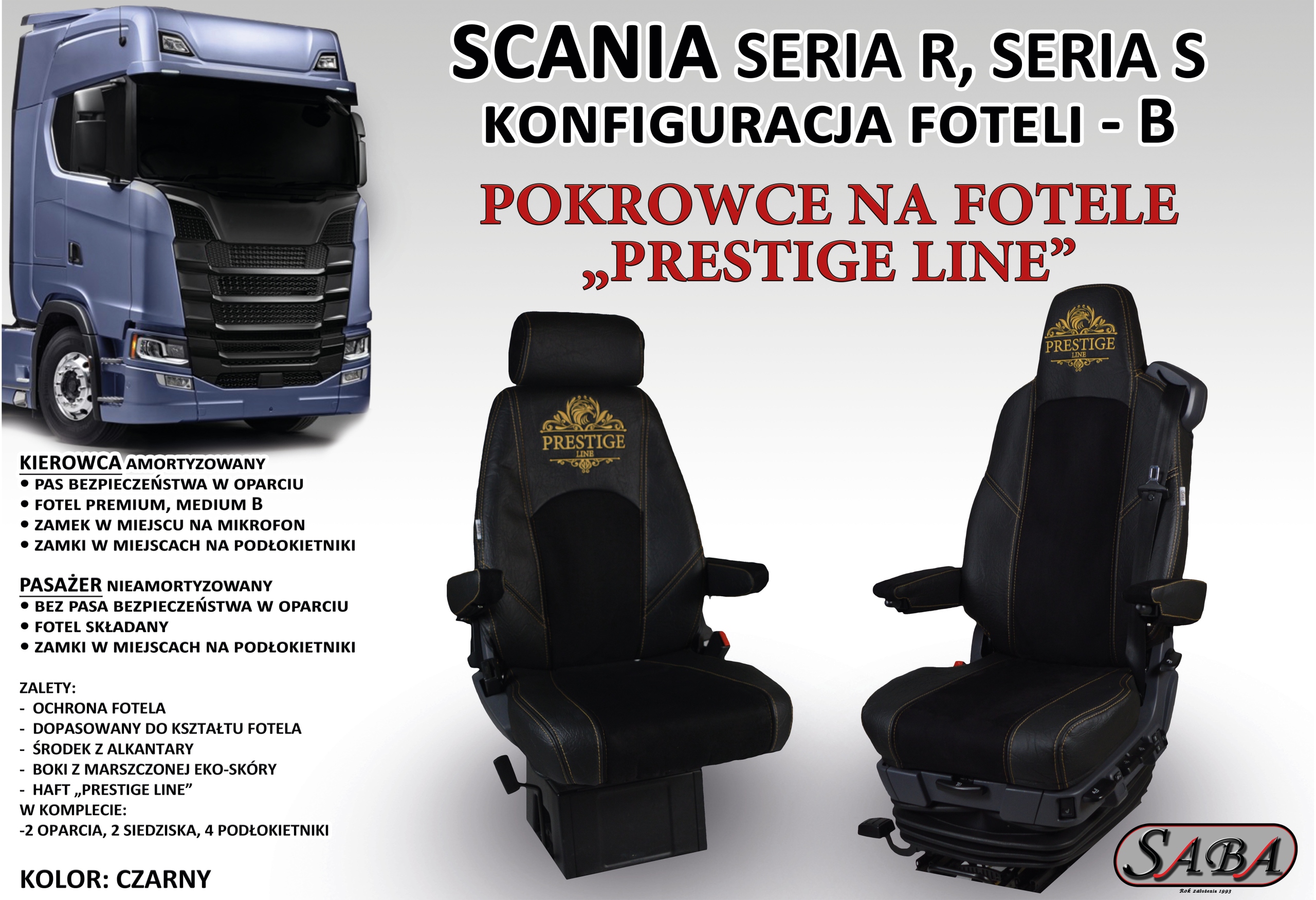 Pokrowce na fotele PRESTIGE LINE SCANIA SERIA R, S Producent inny