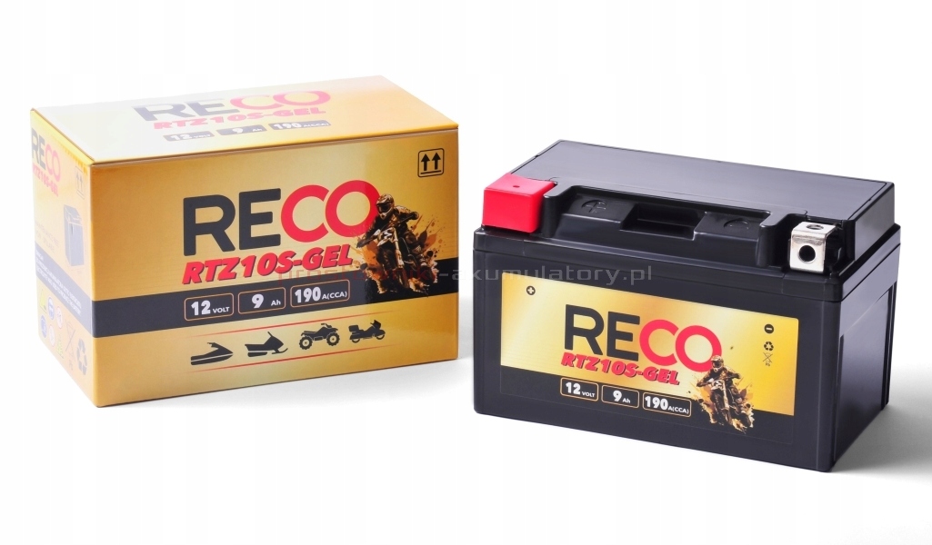 Akumulator żelowy Reco RTZ10S-GEL YTZ10S-BS 12V 9Ah 190A lewy