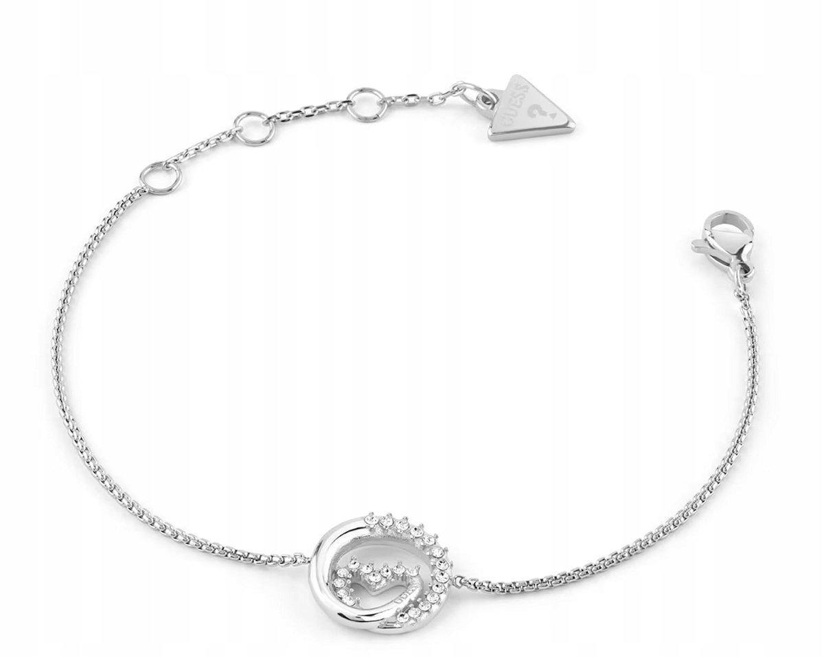 Stříbrný Ocelový Dámský Náramek Guess Iconique Srdce Zirkony JUBB05527J