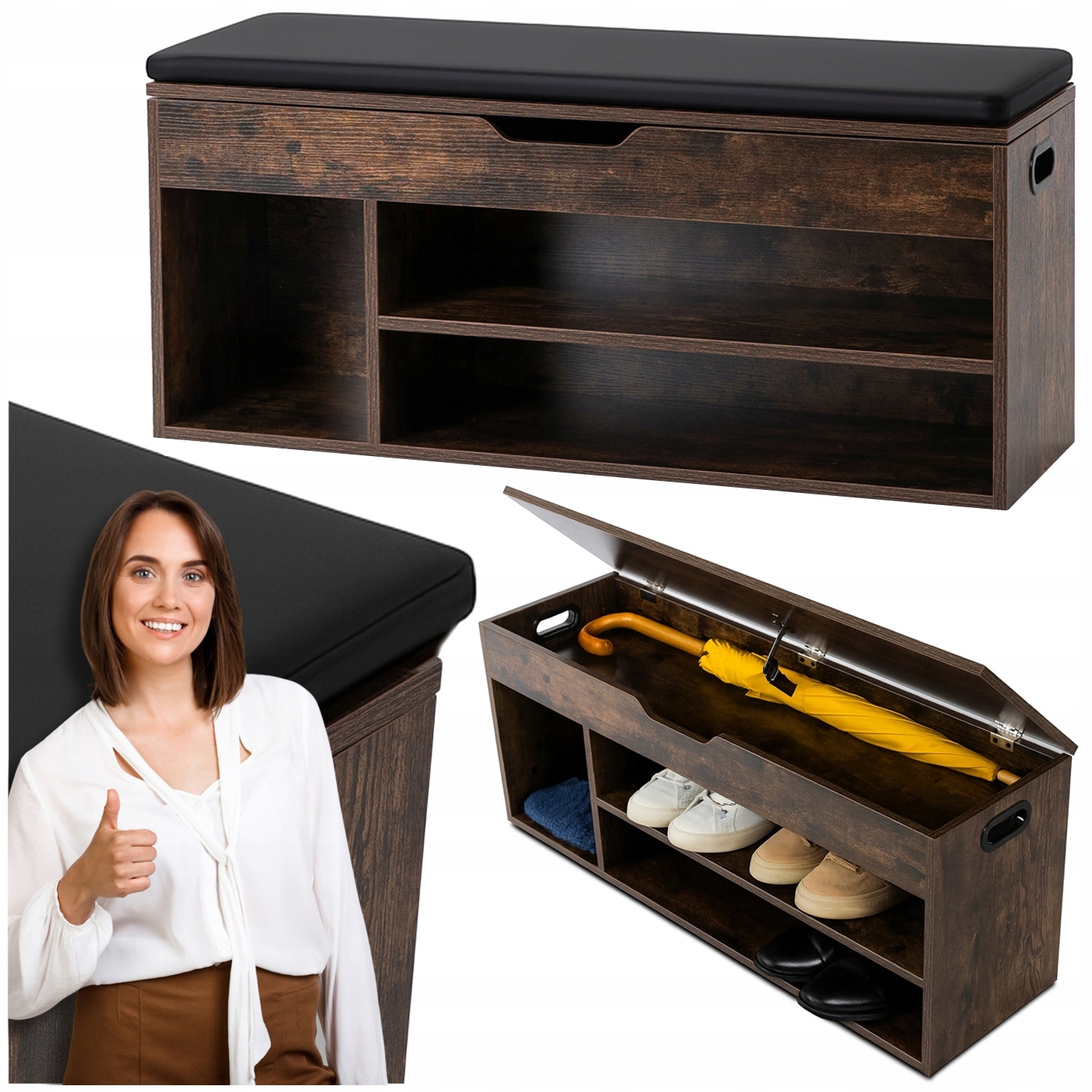 botník se sedákem Lavice 100 cm do předsíně Rustikální dub Alec