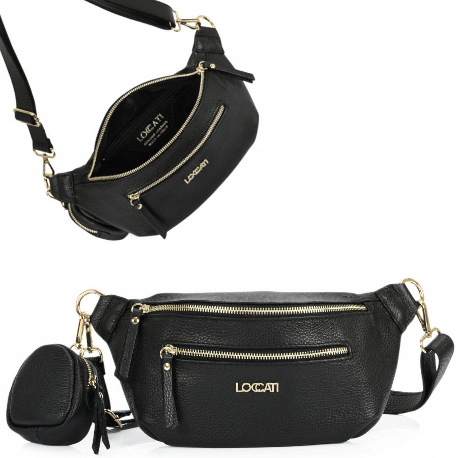 Torebka skórzana saszetka damska skóra naturalna nerka złote okucia Loccati