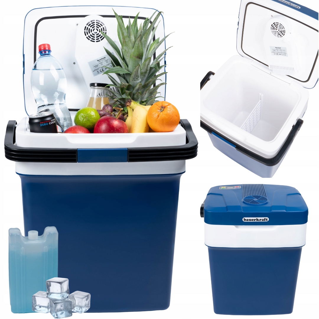 Přenosná turistická lednička Usb 29 l modrá s displejem herní vložka