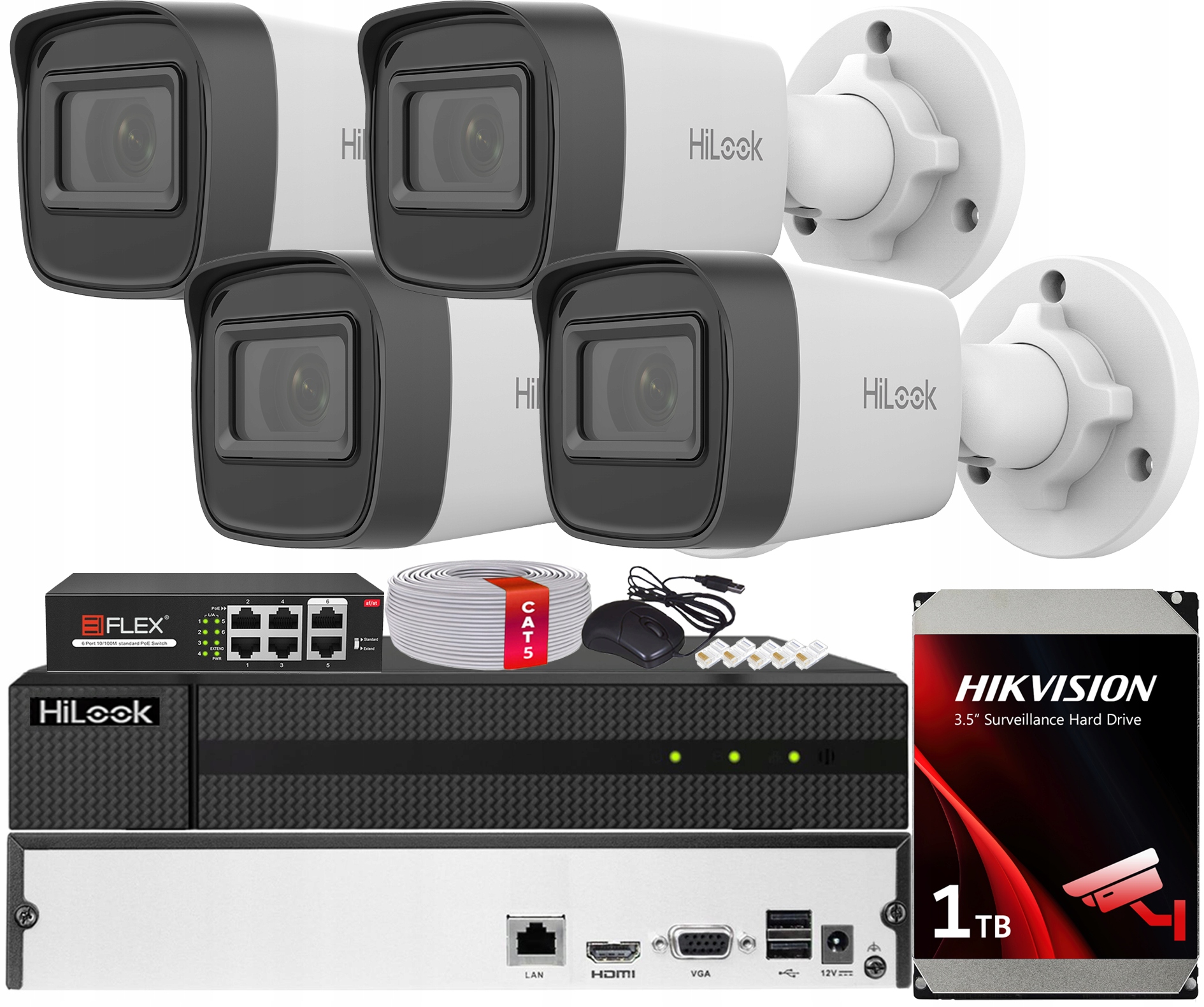 Sada Monitorování Poe 4x Kamera IPC-B121H-C 2MPx Hilook Hikvision Hdd 1TB