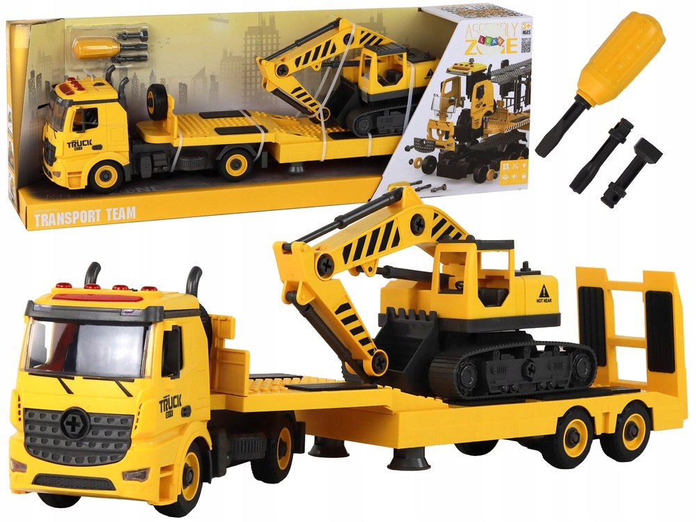 LAWETA DO SKŁADANIA Z KOPARKĄ GĄSIENICOWĄ DŹWIĘK ŚWIATŁA DIY ŻÓŁTY