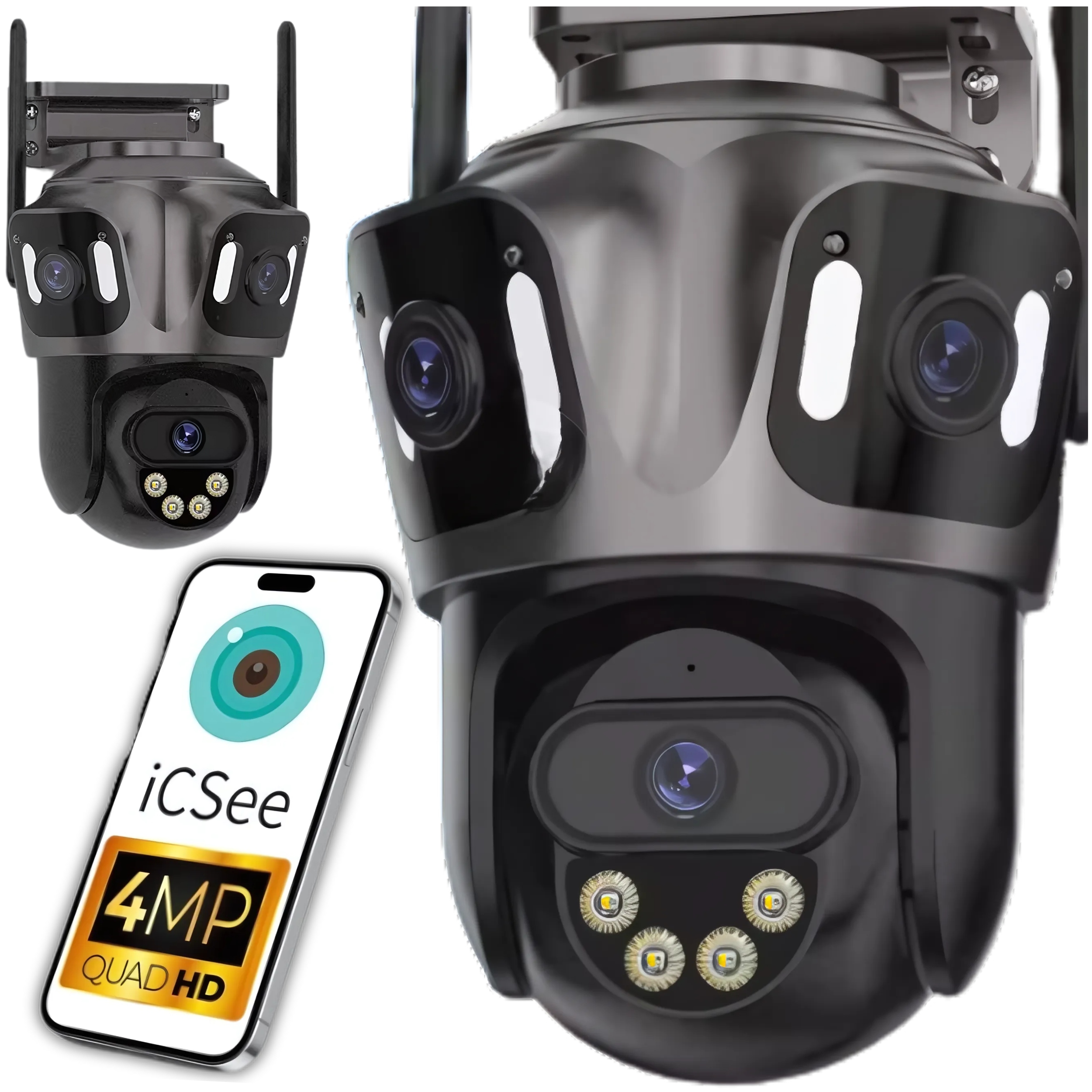 Externá Wifi Ip Smart Kamera S Trojitým Objektívom A Aplikáciou Icsee 4MP x3 Hd Otočná