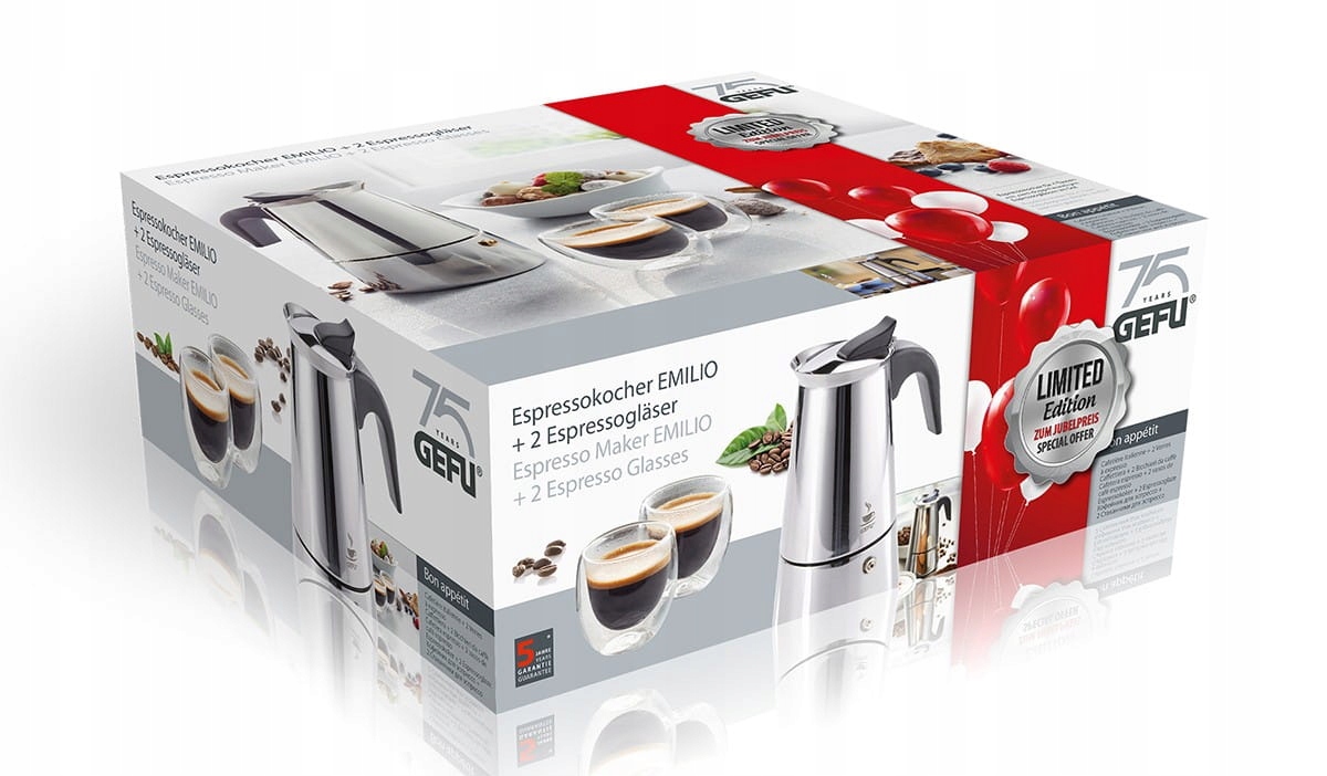 Gefu Emilio oceľový kávovar 6 šálok 300 ml 2 šálky
