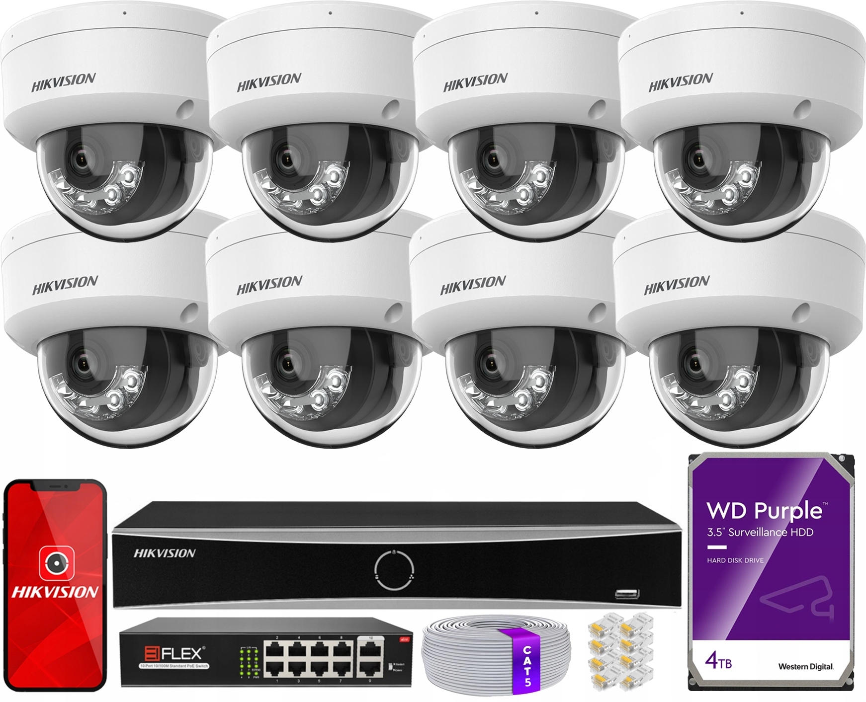 Sada na monitorovanie 8x DS-2CD1183G2-LIUF 8MPx Rekordér DS-7608NXI-K1 4TB