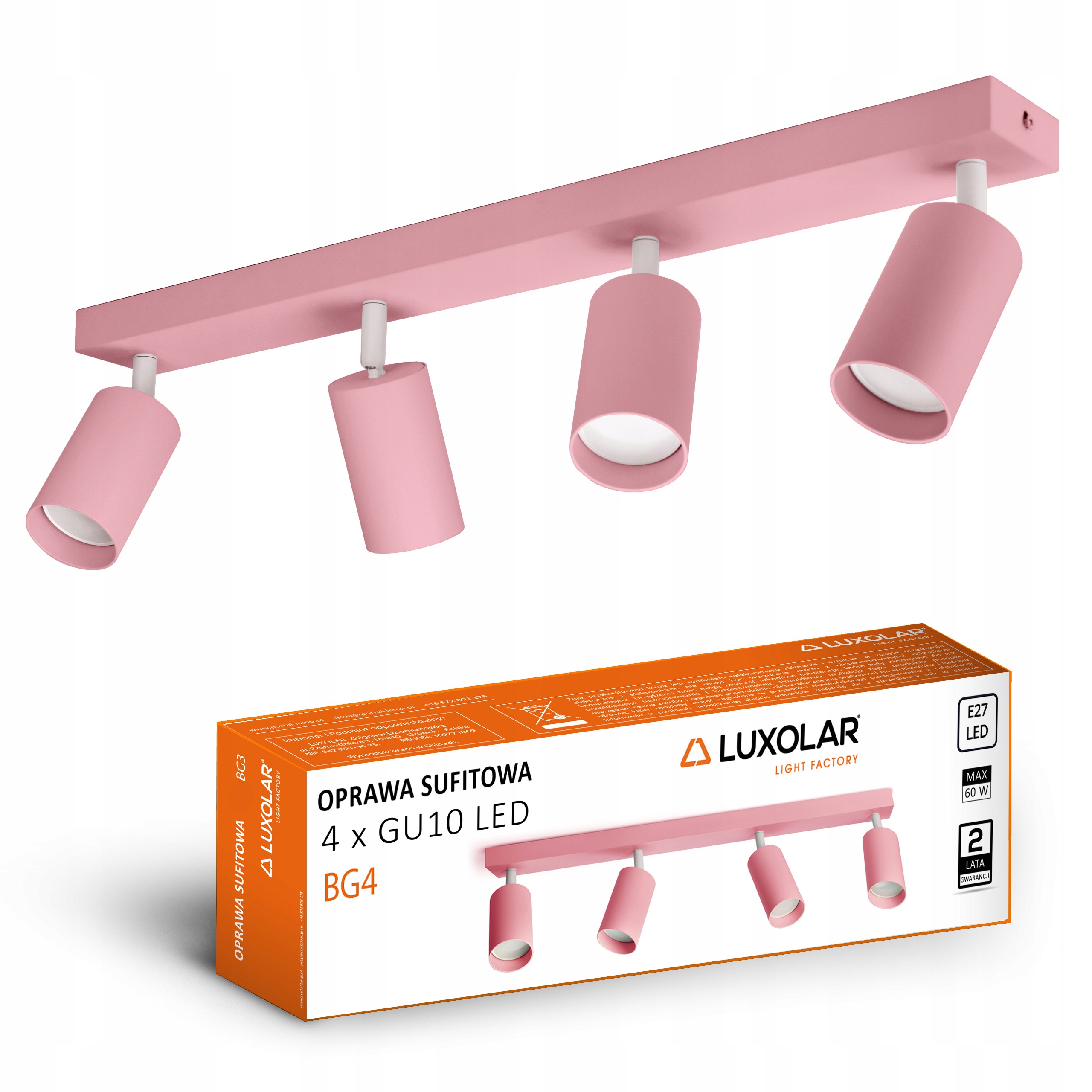 Lampa Sufitowa Natynkowa 4xGU10 LED Spot Ruchoma Reflektor Różowa