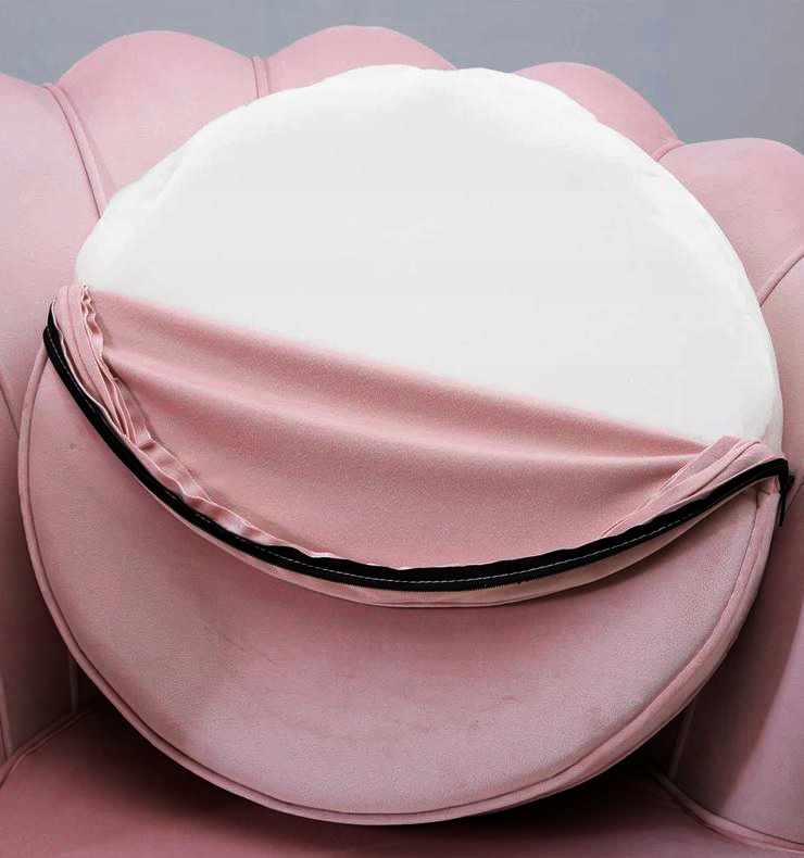 KRZESŁO MUSZELKA RÓŻOWE WELUROWE FOTEL TAPICEROWANY MUSZLA WELUR DO SALONU Szerokość mebla 58 cm