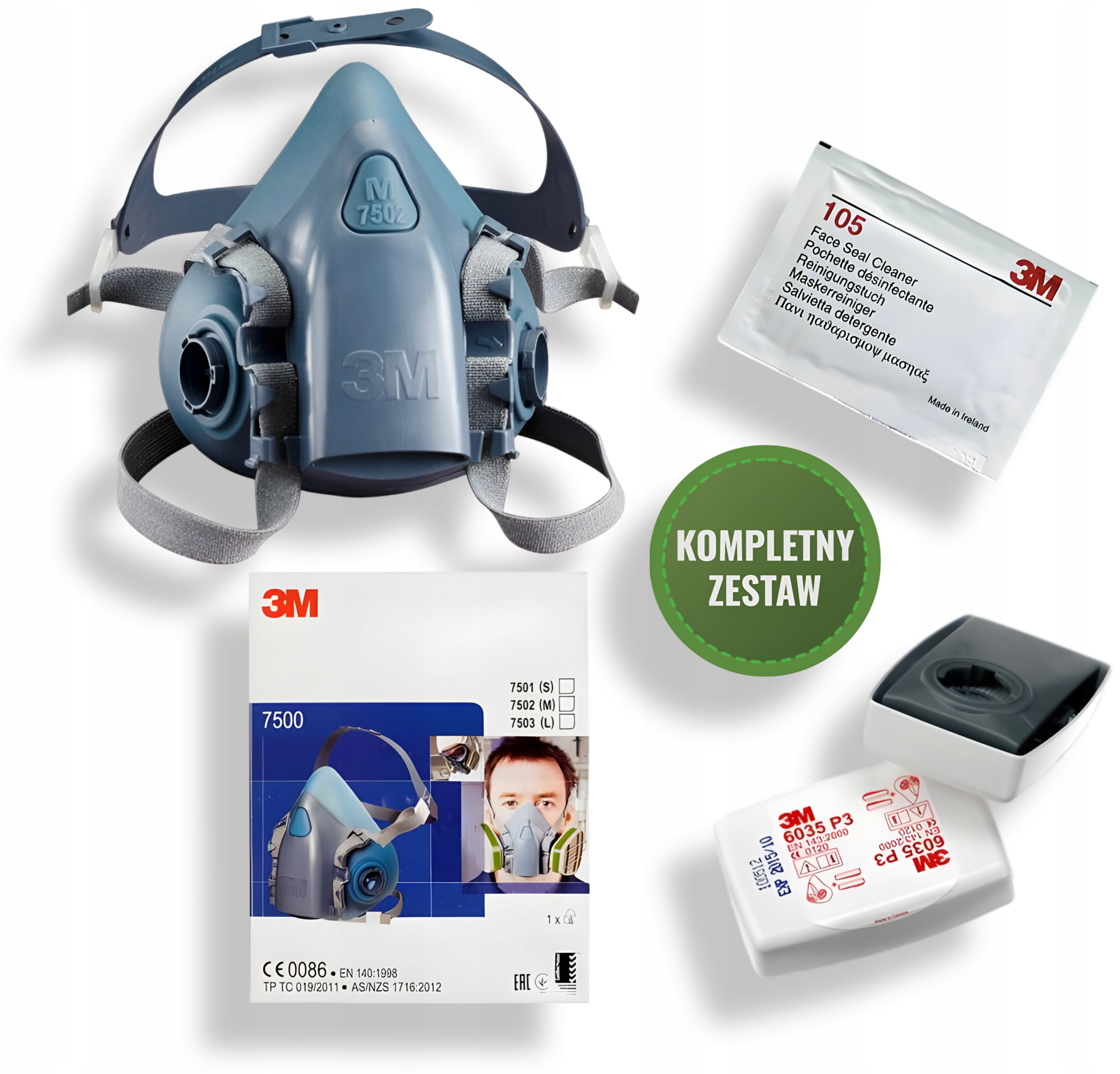 Protiprachová sada Maska 3M 7503 Polomaska s filtry 6035 P3 R a Originál