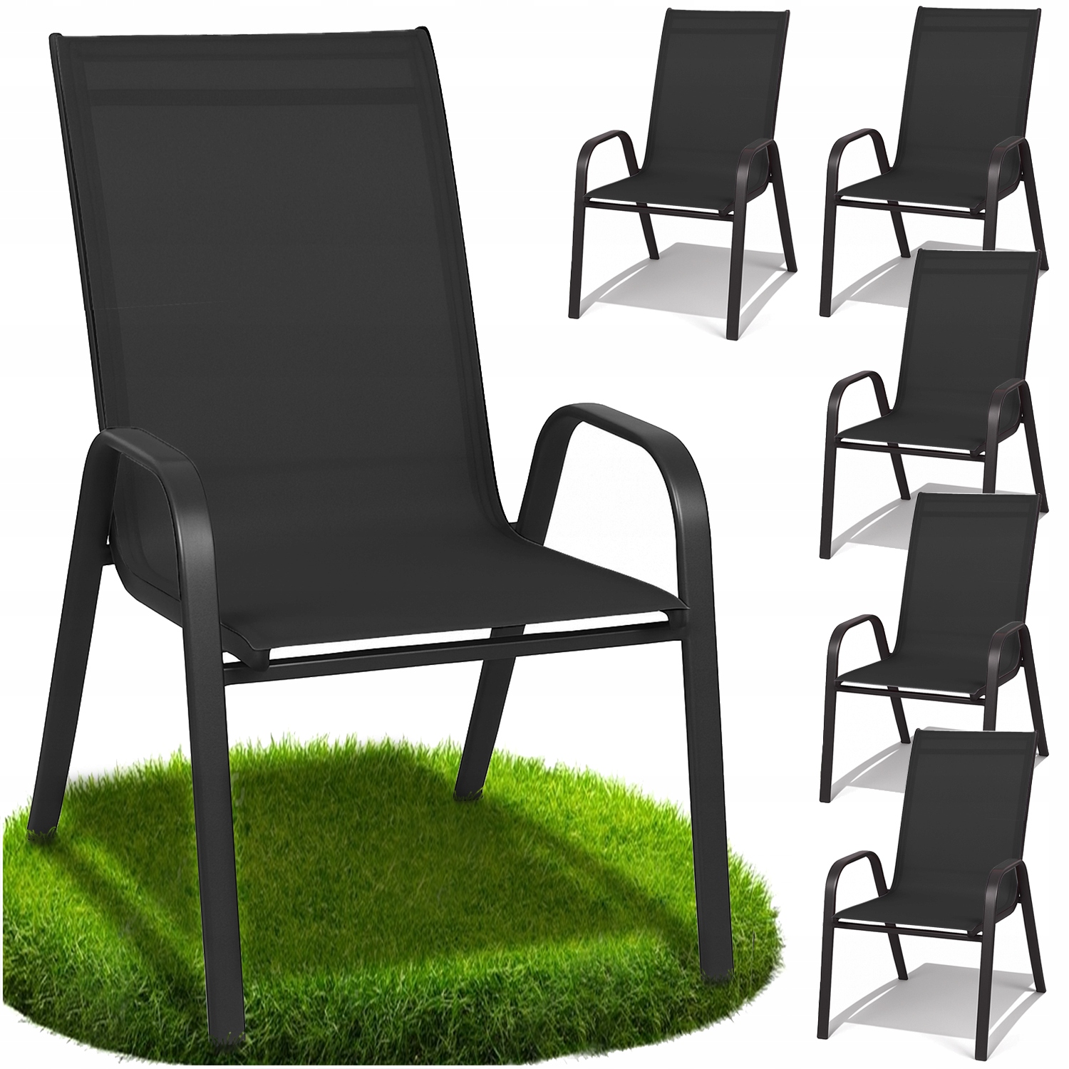Krzesło ogrodowe metalowe czarne tarasowe balkonowe fotel taras mocne 6 szt