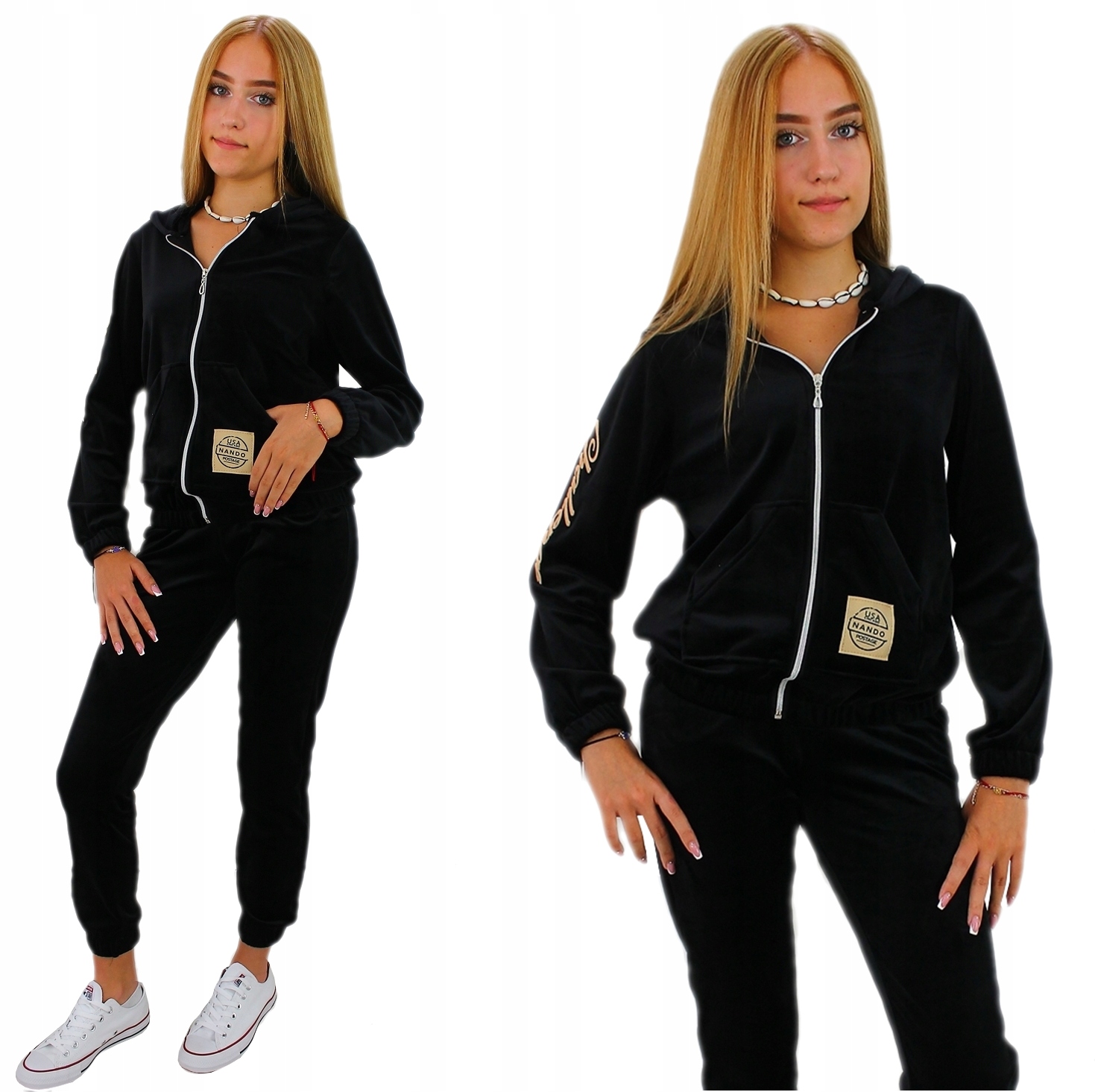 

Czarny welurowy dres z kapturem 140
