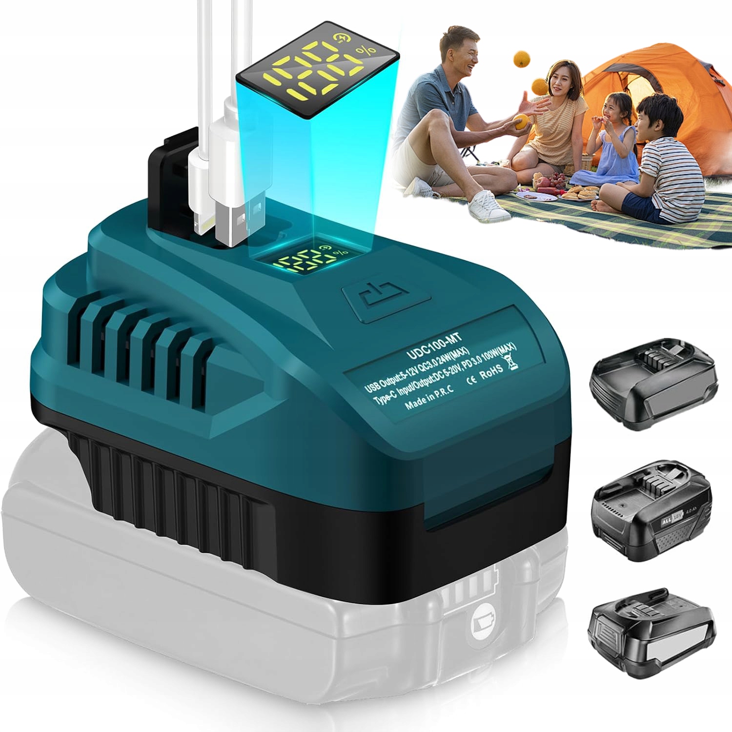 18V Nabíječka Baterií PD100W S Usb-c Portem A LCD Displejem