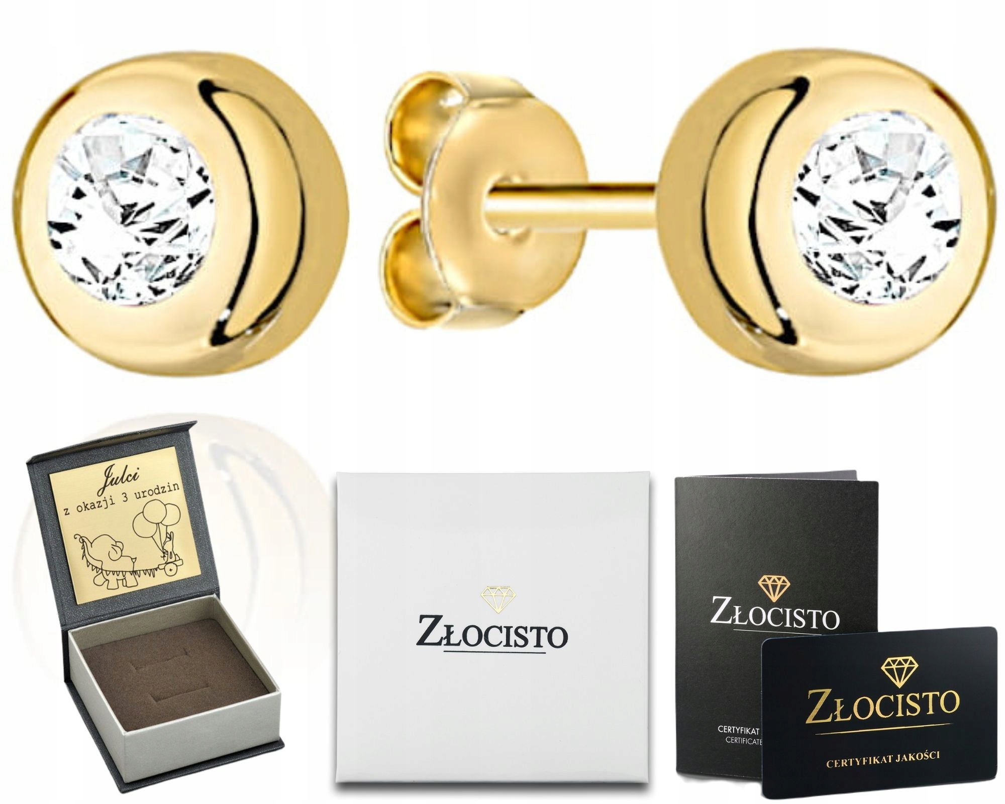 Zlaté Náušnice Klasické Tyčinky S Bílou Zirkonií Gravírování Dárek