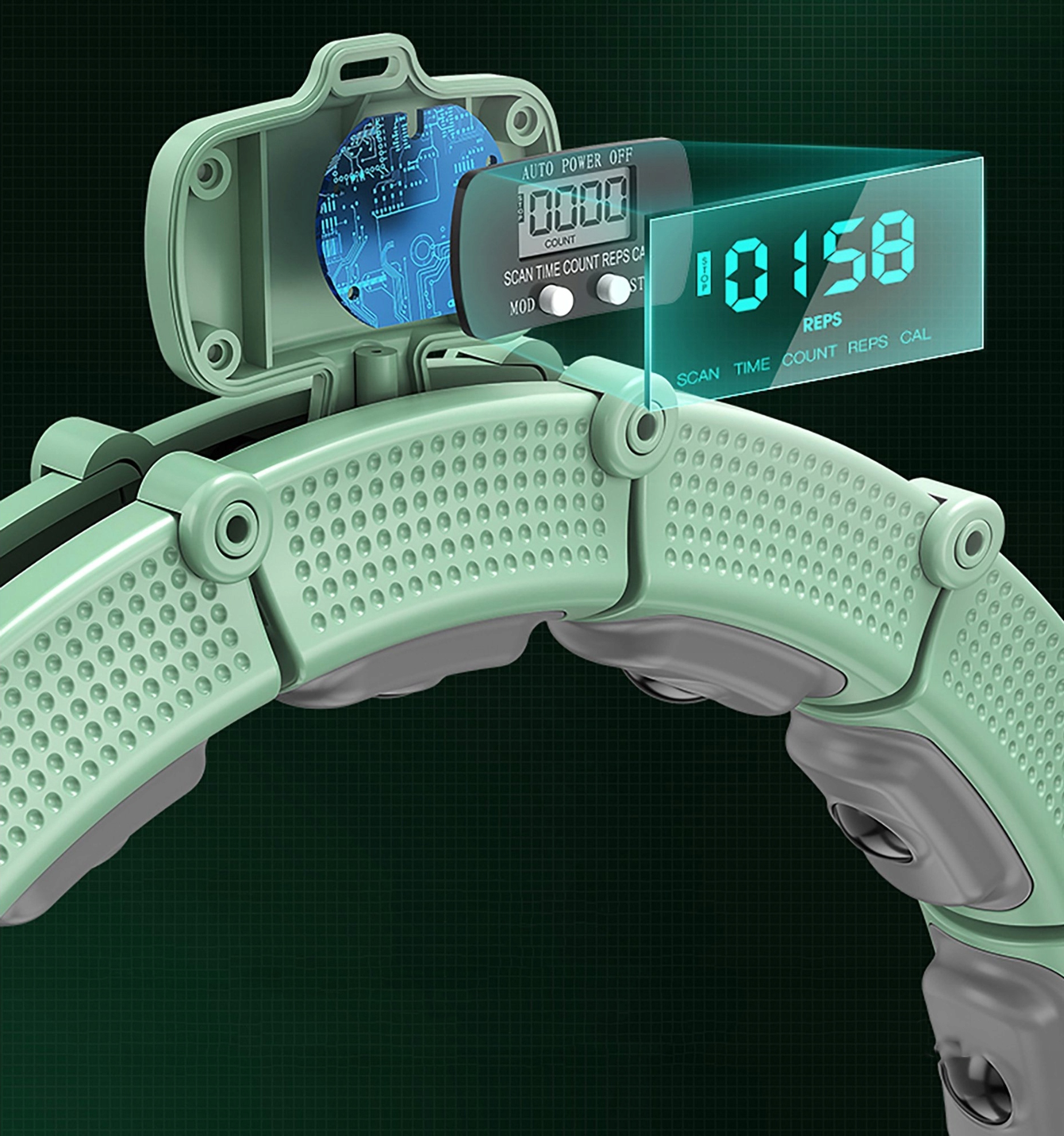 OUTLET KOŁO HULA HOOP SMART MASAŻER LICZNIK OBCIĄŻNIK Kolor dominujący odcienie zieleni